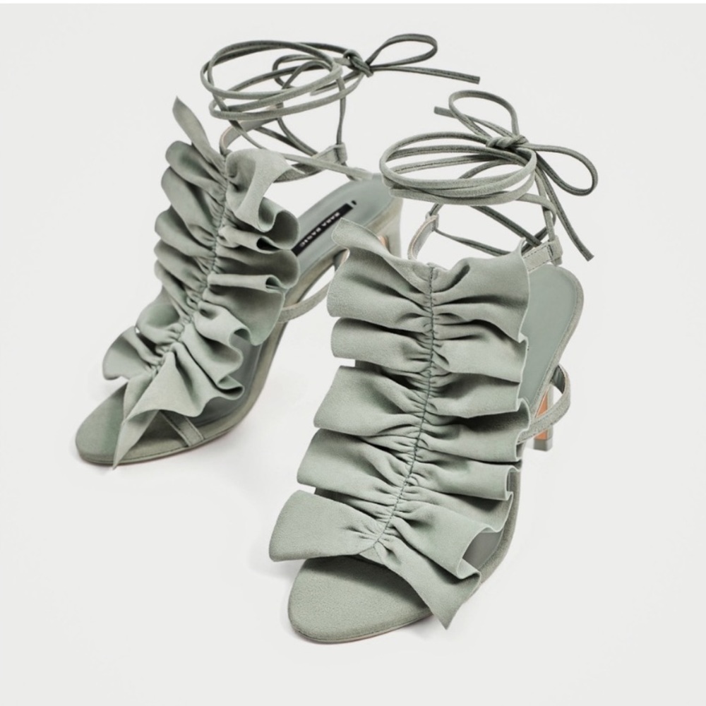 ZARA 100% LEATHER RUFFLE LACE UP HIGH HEELS STILETTO BRAND NEW WITH TAGS - Picture 4 of 6